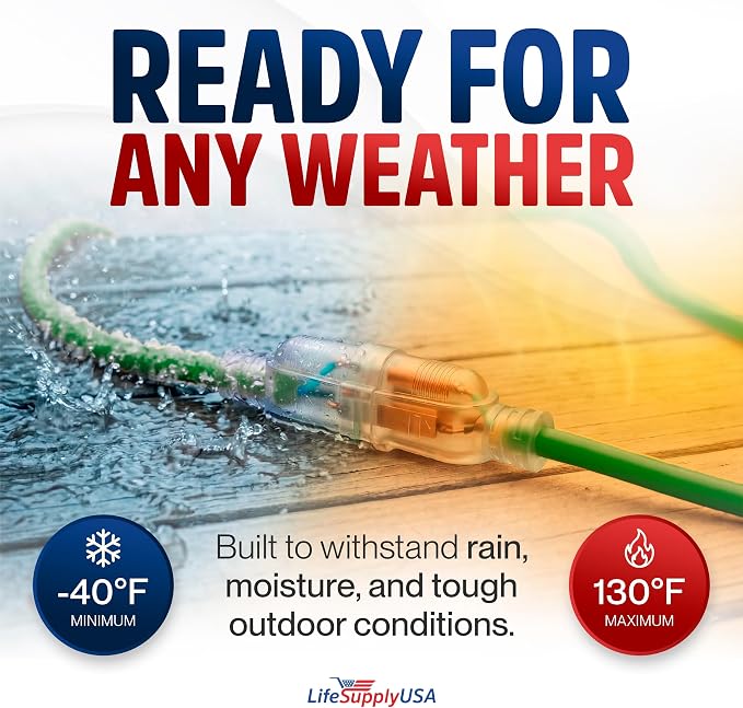 6ft Outdoor/Indoor Extension Cord 16/3 Gauge Heavy Duty 3 Prong SJTW, Waterproof - Image 5