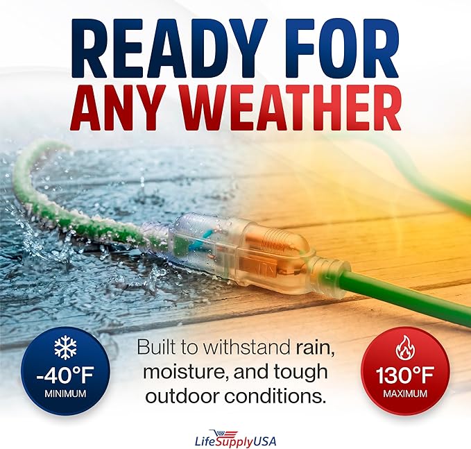 75ft Outdoor/Indoor Extension Cord 10/3 Gauge Ultra Heavy Duty 3 Prong SJTW - Image 5