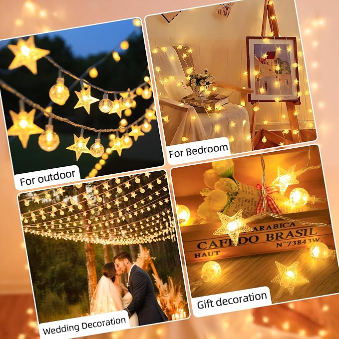 Crystal Globe & Star String Lights Plug in - 72 FT 160 LED Star Fairy String - Image 5