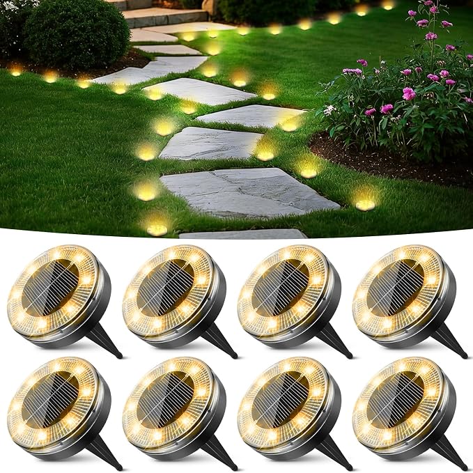 Peasur Mini Solar Ground Lights, 8 Pack Flat Solar Disc Lights Outdoor by Peasur