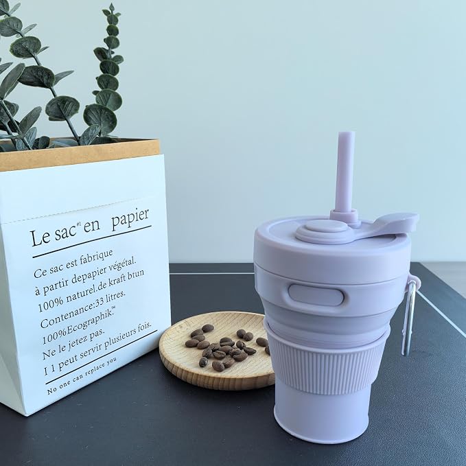 Silicone Collapsible Travel Mug Purple 15oz / 450ml - Image 4