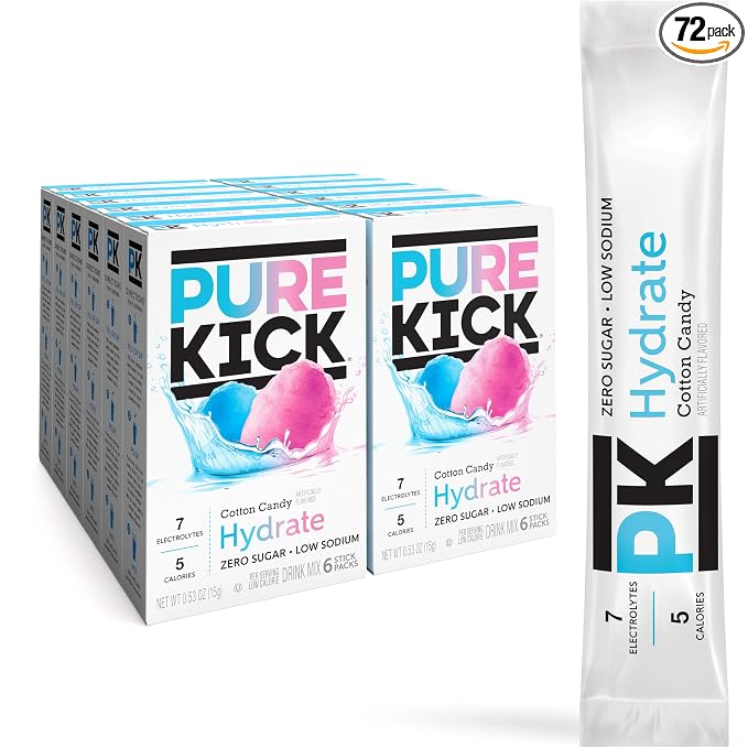 Pure Kick Hydration Singles To Go Drink Mix, Cotton Candy, Includes 12 Boxes by PureKick