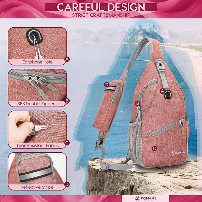 ZOMAKE Sling Bag, Small Crossbody Sling Backpack, Water Resistant Shoulder - Image 6