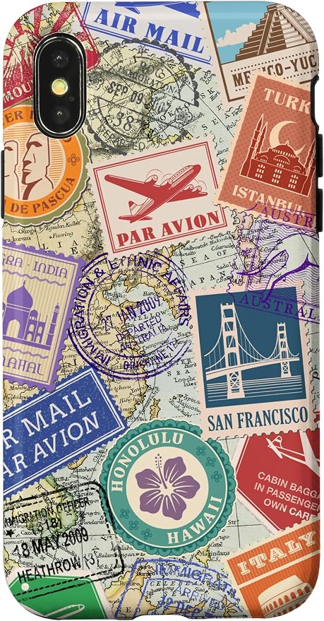 World Map Travel Passport Stamps Postage Stamp Case by Unknown