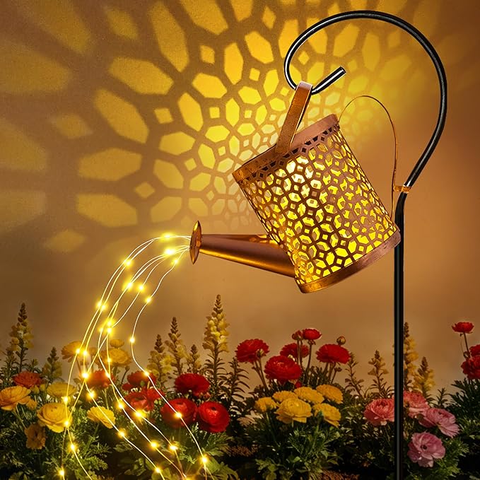 Ollny Solar Watering Can with Cascading Lights Outdoor Garden Decor, Birthday by Ollny