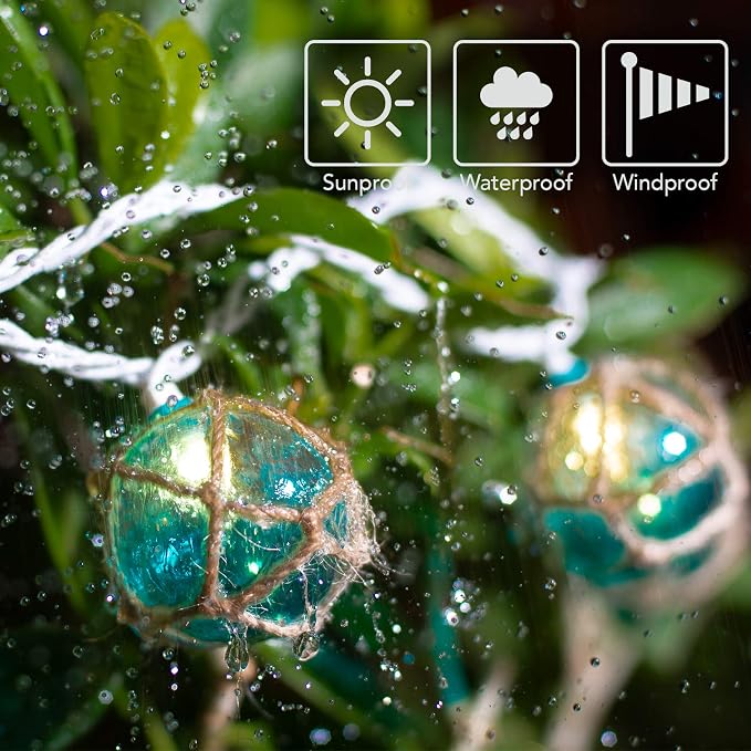 Nautical String Lights, Beach Theme Float Lights Set of 10 Blue G50 Beach - Image 3