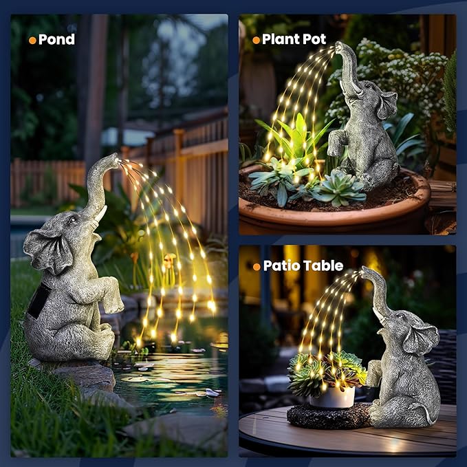GIGALUMI Solar Garden Decor Upgraded Elephant Statues Outdoor, Birthday Gifts - Image 4