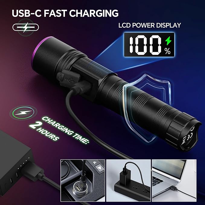TrixHub 365nm Black Light Flashlight, UV Flashlight Rechargeable - Image 3