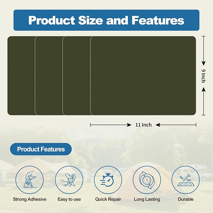 KING MOUNTAIN Self Adhesive Nylon Fabric Repair Patch, 9×11 Inches 4 Pcs - Image 2
