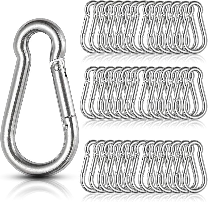 60Pcs Stainless Steel Carabiner Clip Spring-Snap Hook 1/4 in, M6 x 2 3/8 Inch by LISHINE