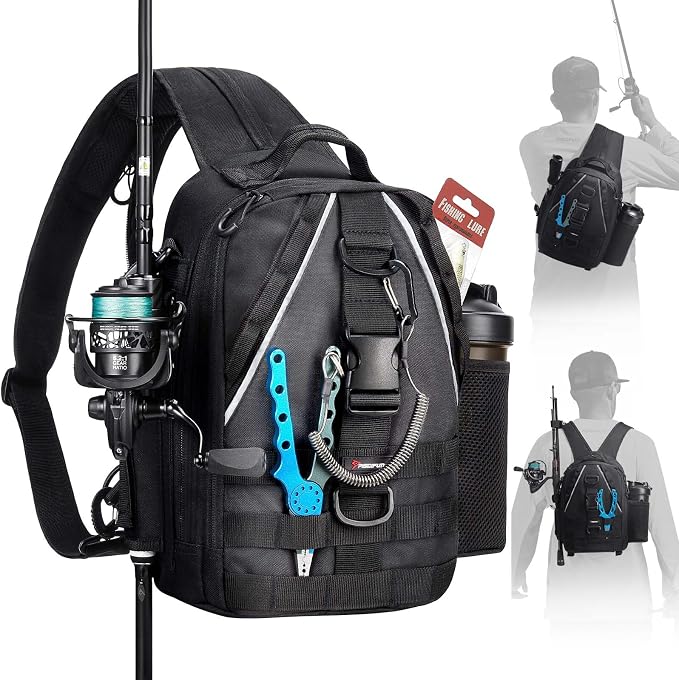 Piscifun Fishing Backpack with Rod Holder, Lightweight Sling Bag Storge Gear by Piscifun