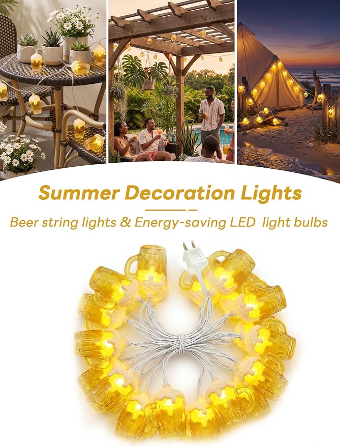 Beer Mug String Lights, 8.5FT 10 LED Summer Lights - Image 4