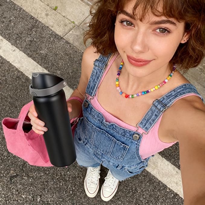 32 oz Insulated Water Bottle for Travel, 2-in-1 Quick Flip Straw and Push - Image 7