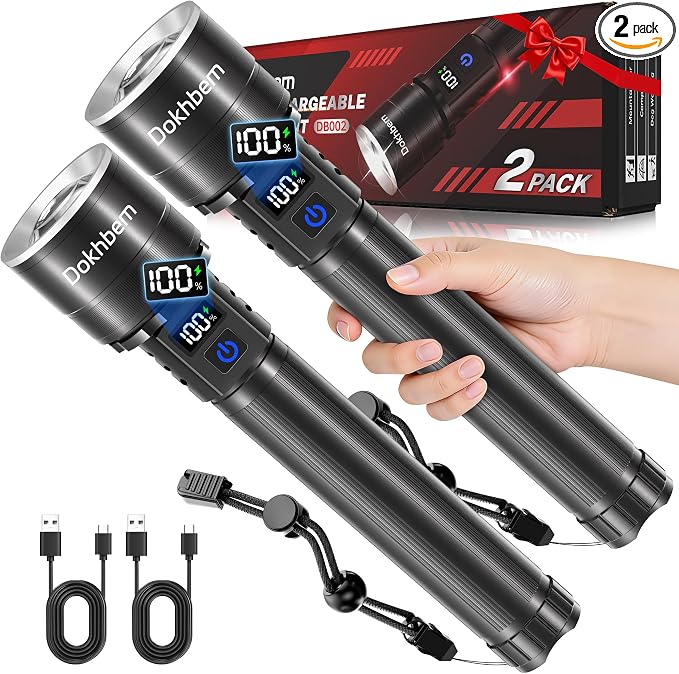 Rechargeable Flashlights 2 Pack, Super Bright LED Long Handle Flashlight by Unknown