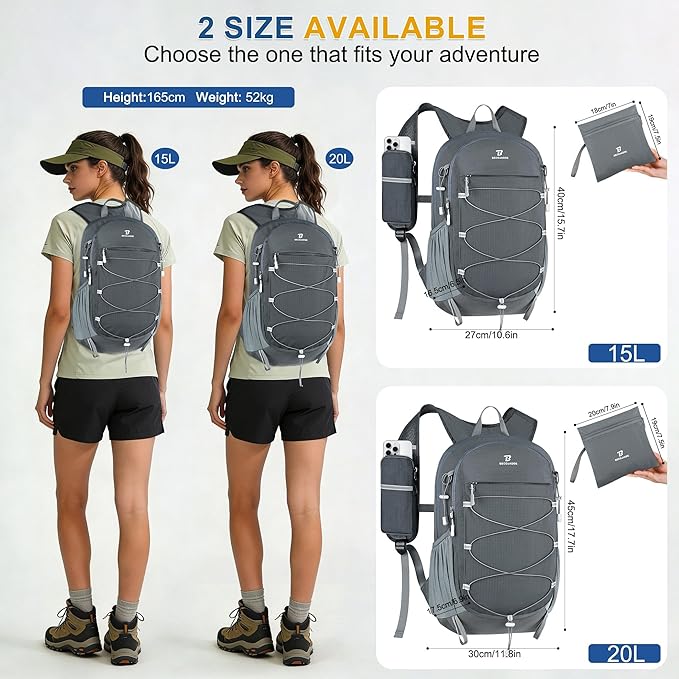 BECOJADDE Hiking Backpack 15L Small Backpack Packable Day pack Water Resistant - Image 6