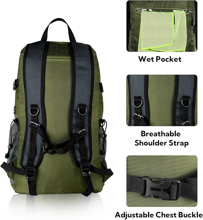 WATERFLY Lightweight Packable Hiking Backpack: 30L Foldable Travel Daypack - Image 5