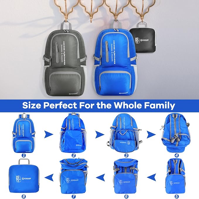 ZOMAKE Lightweight Packable Backpack, 35L Light Foldable Hiking Backpacks Water - Image 5