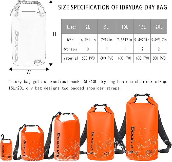 IDRYBAG Dry Bag for Kayaking Waterproof 2L/5L/10L/15L/20L, Small Dry Sack - Image 4