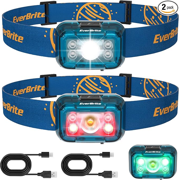 EverBrite Rechargeable Headlamp, 2 Pack Kids Headlamp by EverBrite