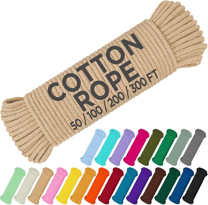 TECEUM Cotton Rope 3/16” – 100 FT – Strong All-Purpose Braided Rope – Natural by TECEUM
