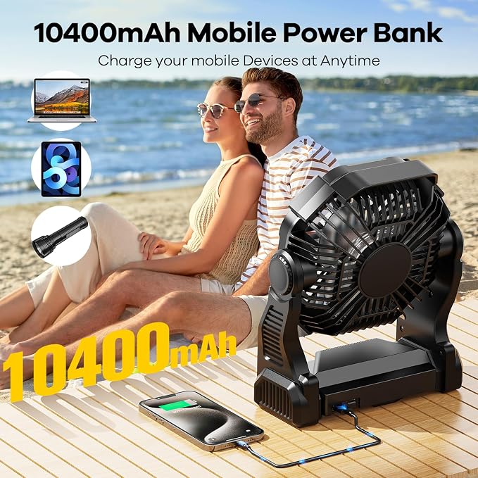 DOWILLDO 15000mAh Portable Battery Powered Camping Fan - - Image 7