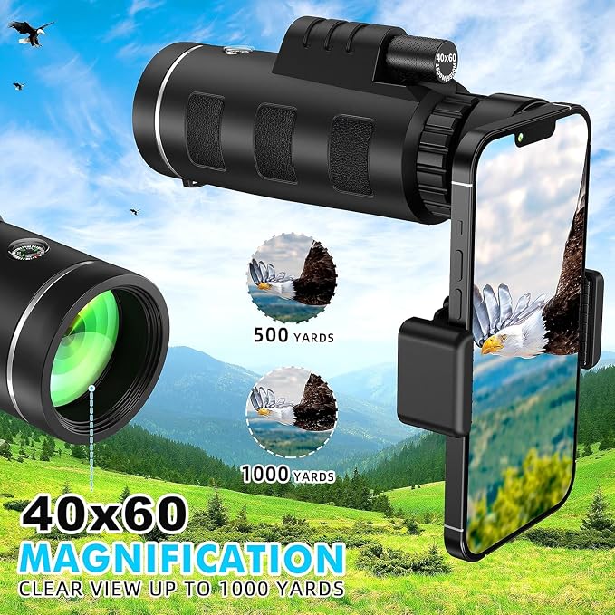 40x60 Monocular Telescope with Smartphone Adapter and Telescope Case High - Image 7