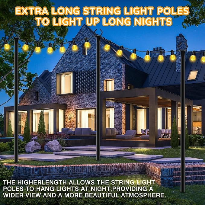 AHRLHR 6 Pack String Light Poles, Outdoor String Light Pole 10 ft Forked Metal - Image 8