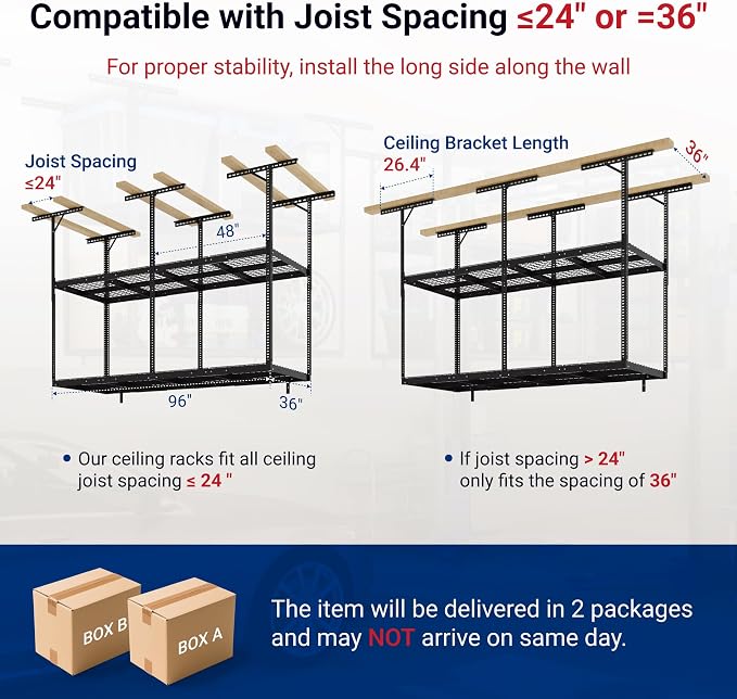 FLEXIMOUNTS 3x8 2-Tier Overhead Garage Storage Rack – Adjustable Heavy Duty - Image 2