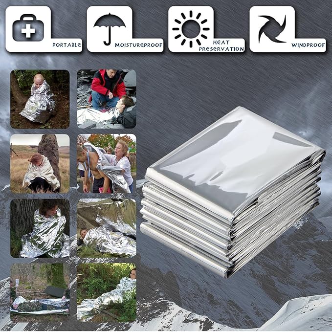 Emergency Foil Blanket Silver, Survival Thermal Mylar Blankets Individually - Image 2