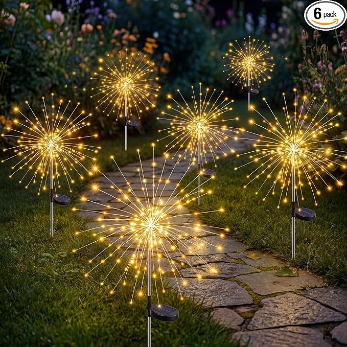 Solar Firework Lights, 6 Pack 120 LEDs 8 Lighting Modes Twinkle Solar Garden by Fairdeer