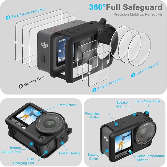 FiTSTILL Silicone Rubber Case+3Pack Tempered Glass Protector Compatible - Image 2
