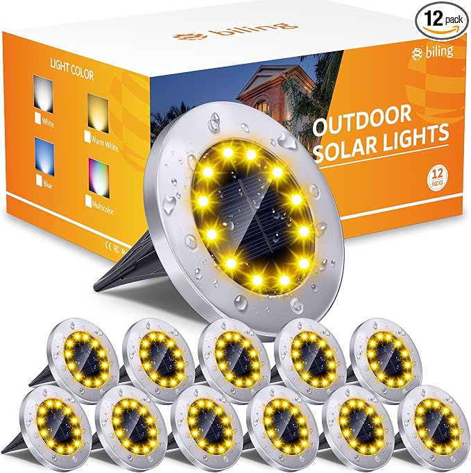 Biling Solar Ground Lights Outdoor 12 Packs, Bright 12 LEDs Solar Lights by biling