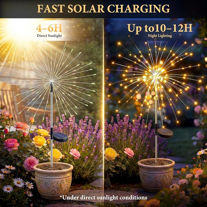 Solar Firework Lights, 6 Pack 120 LEDs 8 Lighting Modes Twinkle Solar Garden - Image 5