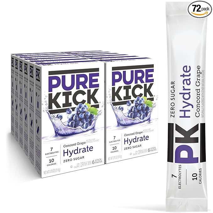 PURE KICK Hydration Singles to Go Drink Mix, Concord Grape, Includes 12 Boxes by PureKick