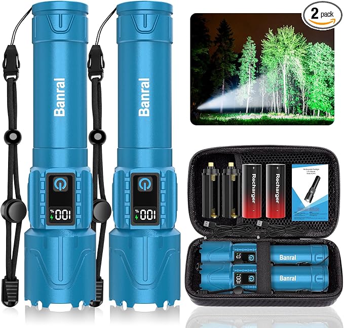 Rechargeable Tactical Flashlights 2000 High Lumens - 5000mAh Super Bright LED by Banral