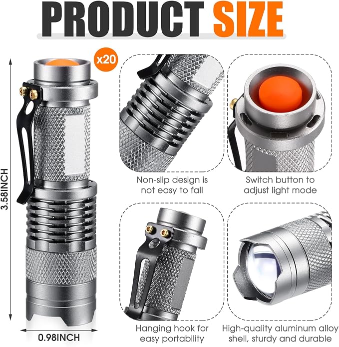 Fumete 20 Pieces LED Flashlight Mini 3 Mode Tactical Torch Small Water - Image 2