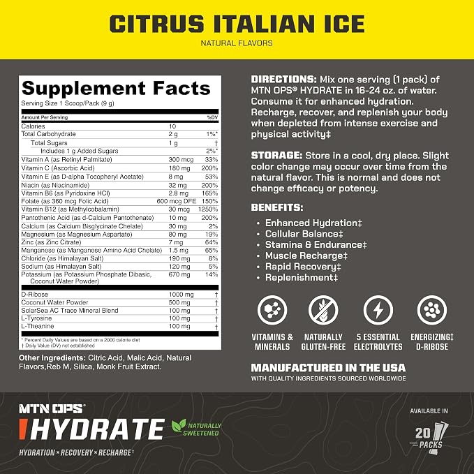MTN OPS Hydrate Low Sugar Electrolyte Powder Drink Mix - Image 3