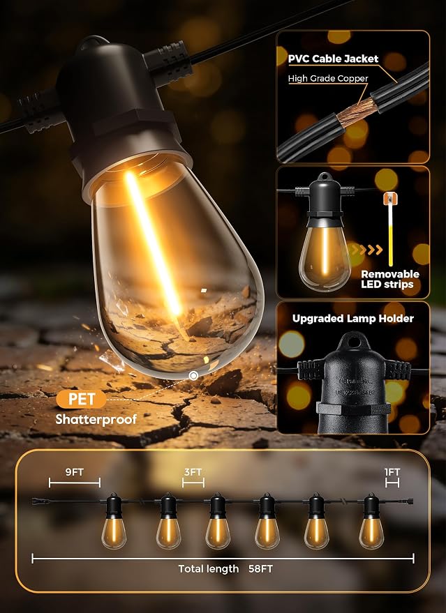 Minetom 58FT Solar String Lights Outdoor Waterproof, 17 LED S14 Shatterproof - Image 5