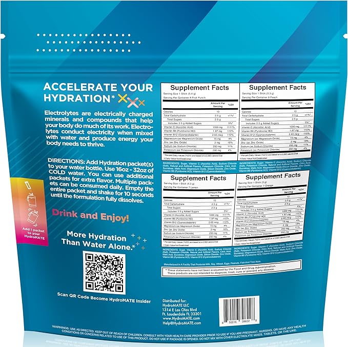 HydroMATE Electrolyte Powder Variety Pack Hydration Packets Low Sugar 30 Count - Image 4