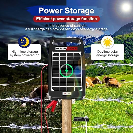 10 Miles Solar Powered Electric Fence Charger – 0.18J Output, 24/7 Day/Night - Image 4