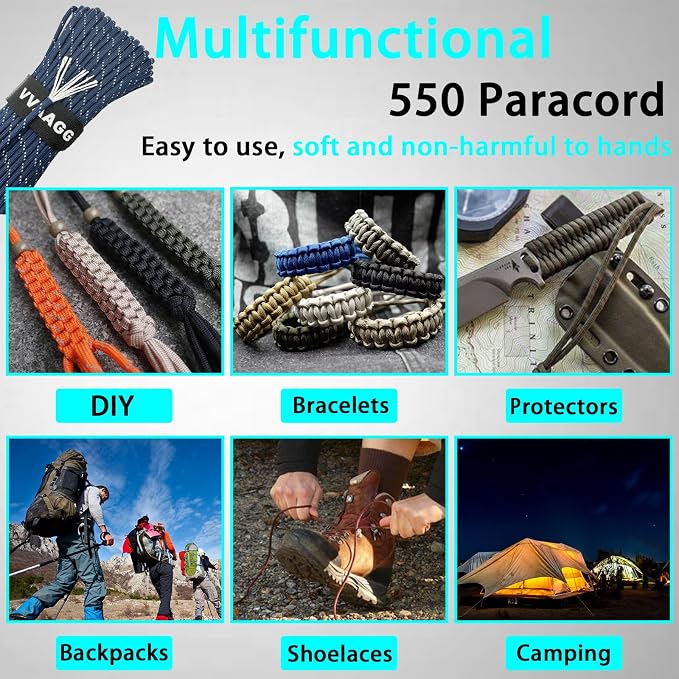 VVAAGG Reflective Paracord Rope 100FT, 7 Strand Nylon para Cord Lanyard Utility - Image 4