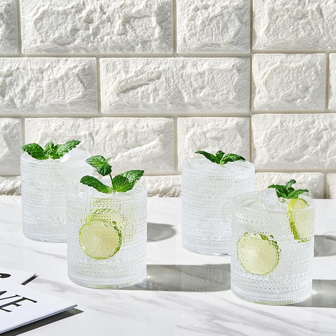 Khen Plastic Hobnail Drinking Glasses Set of 4 Clear Cups 14oz, Shatterproof & - Image 3