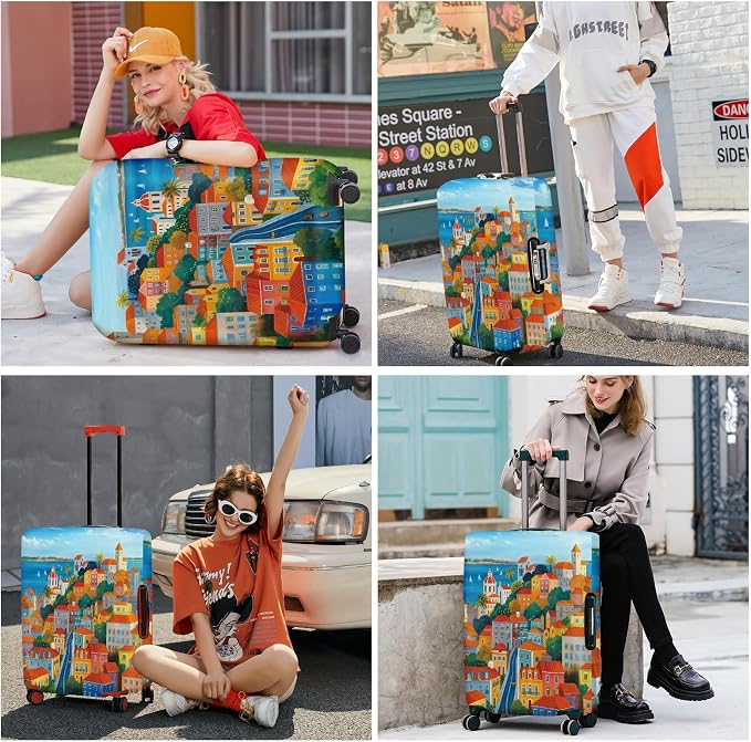 ANNA QUEEN Mediterranean Town Luggage Cover, Coastal City Suitcase Protector - Image 6