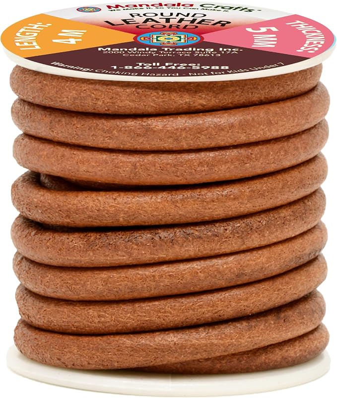 Mandala Crafts Round Cowhide Genuine Rust Leather Cord - Image 2