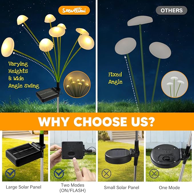 Solar Garden Lights Outdoor, Swaying Mushroom Lights Waterproof - Image 6