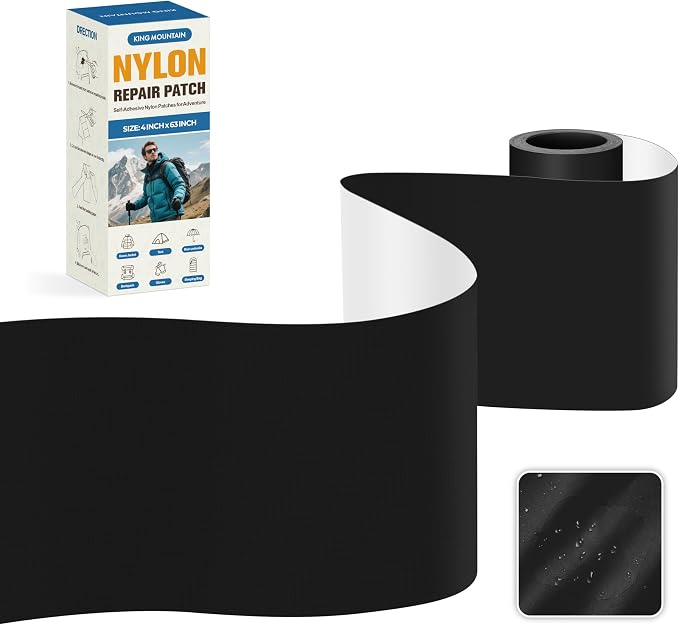 KING MOUNTAIN Self Adhesive Nylon Fabric Repair Tape, 4×63 Inches, Quick Down by ForABetterHomeLife