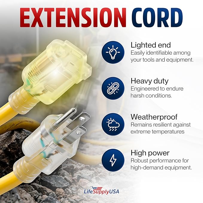 3ft Outdoor/Indoor Extension Cord 16/3 Gauge Heavy Duty 3 Prong SJTW, Waterproof - Image 2