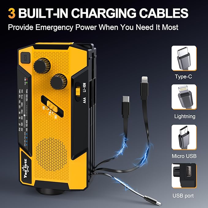 Hand Crank Emergency Radio 7400mWh Solar Hand Crank Radio Built in 3 Charging - Image 2