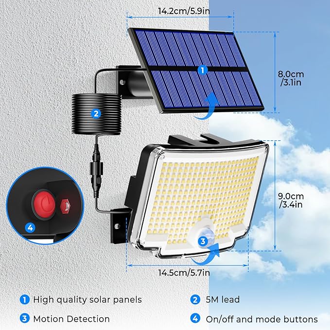 Peasur Solar Lights Outdoor Waterproof, Solar Motion Security Light, Flood - Image 6