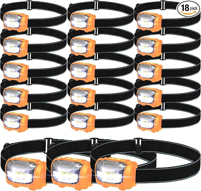 Macarrie 18 Pack LED Headlamps IPX4 Waterproof 3 Modes Headlamp Flashlight by Macarrie